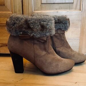 Dana Buchman Tan Heeled Boots with Faux Fur
